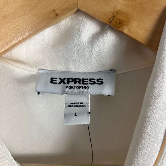 New Express Portofino cream neck tie button down blouse size large - Picture 2 of 6